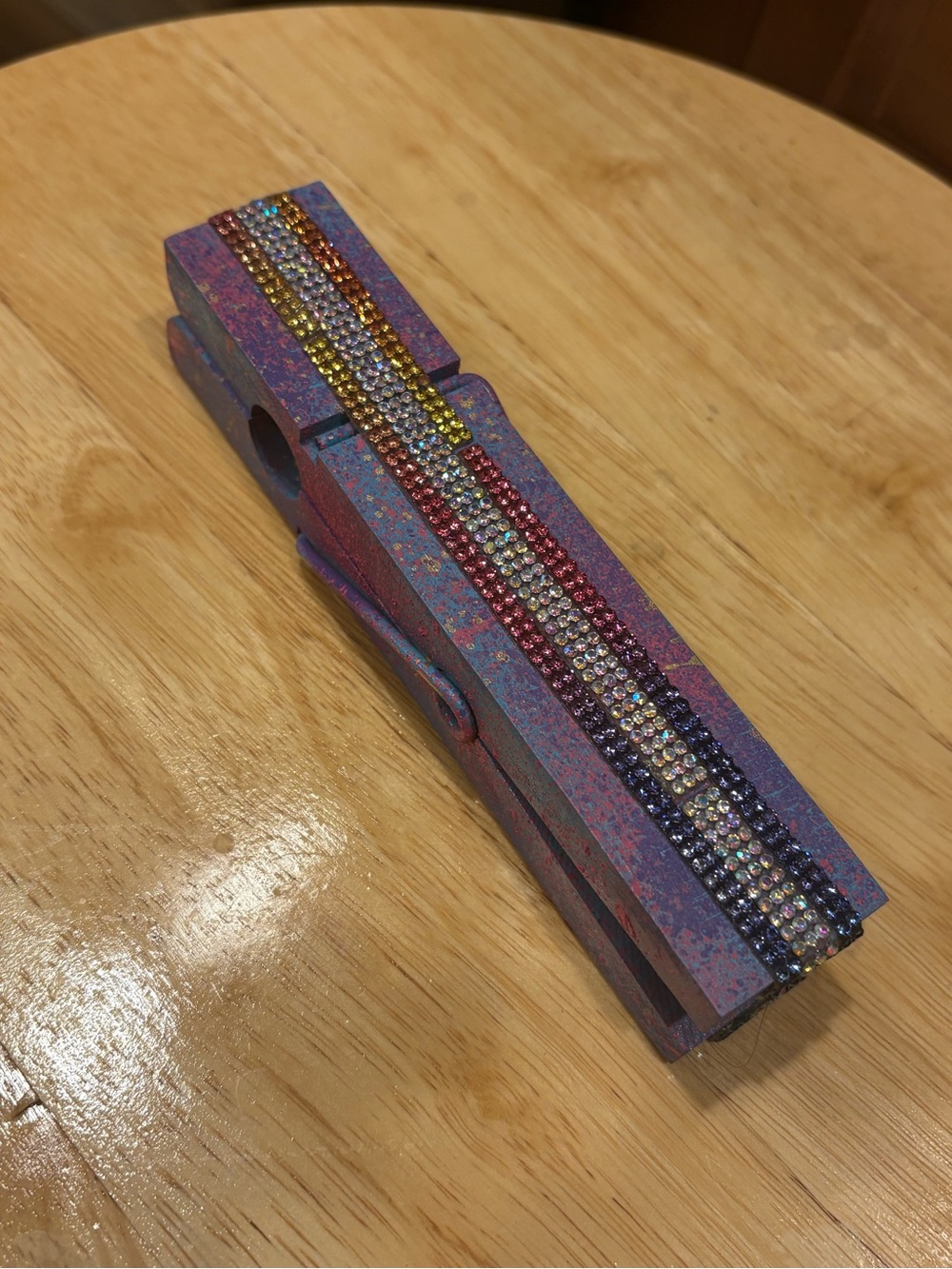 Large over size Decorative Clothespin clip-handmade- rainbow with rhinestones!